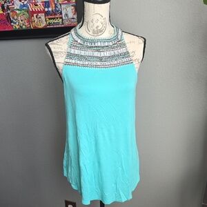 VENUS Blue and Silver Sleeveless Tank Top with Embellished Trim